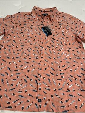 Salt Life Coral Button-Up Shirt with Nautical Lure Print